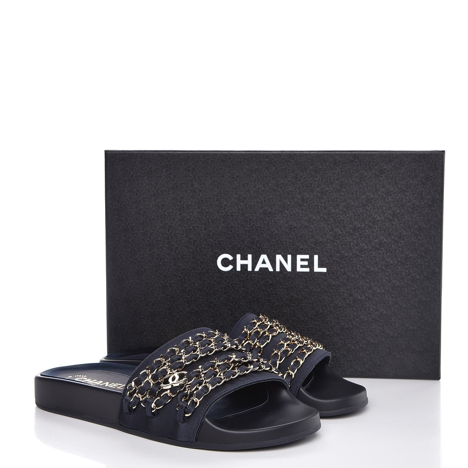 Chanel Satin Chain Flat Sandals 37 Marine 9 of 9