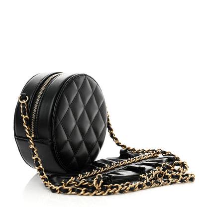Chanel Lambskin Quilted Romance Round Clutch With Chain Black 3 of 11
