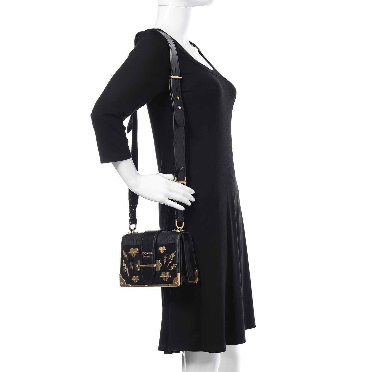Prada City Calf Saffiano Cahier Astrology Bag Black 2 of 10