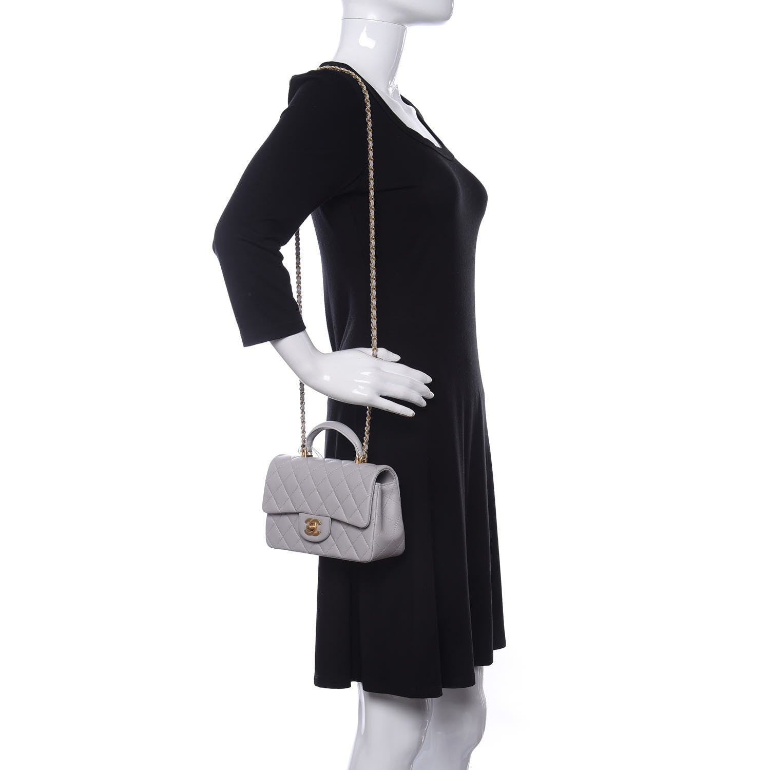Chanel Lambskin Quilted Mini Top Handle Rectangular Flap Grey 2 of 11