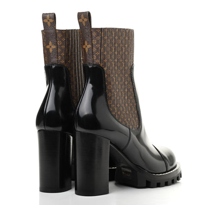 Louis Vuitton Patent Nano Monogram Ankle Star Trail Boots 38 Black 4 of 7
