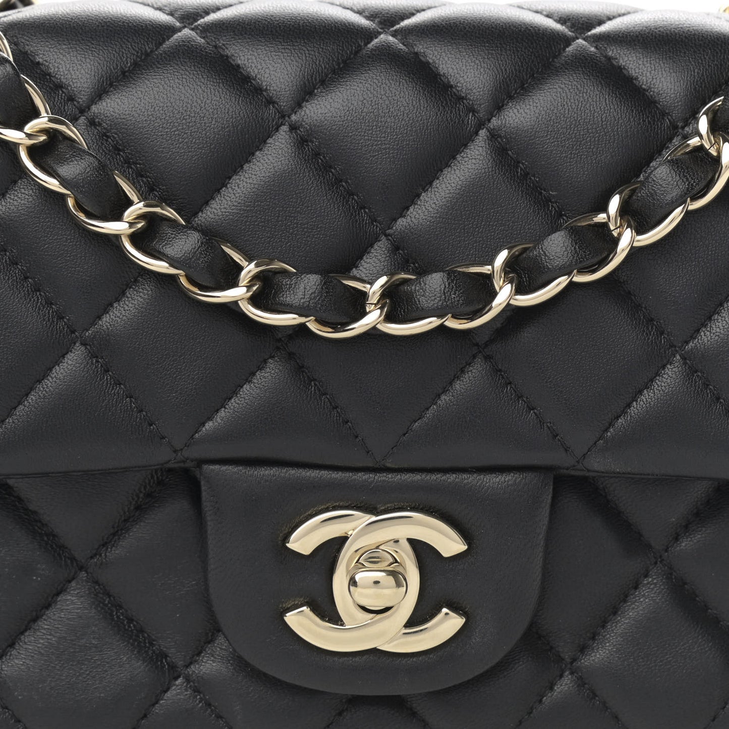 Lambskin Quilted Mini Rectangular Flap Black