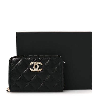 Chanel Caviar Quilted Crystal Zip Around Coin Purse Wallet Black 9 of 9