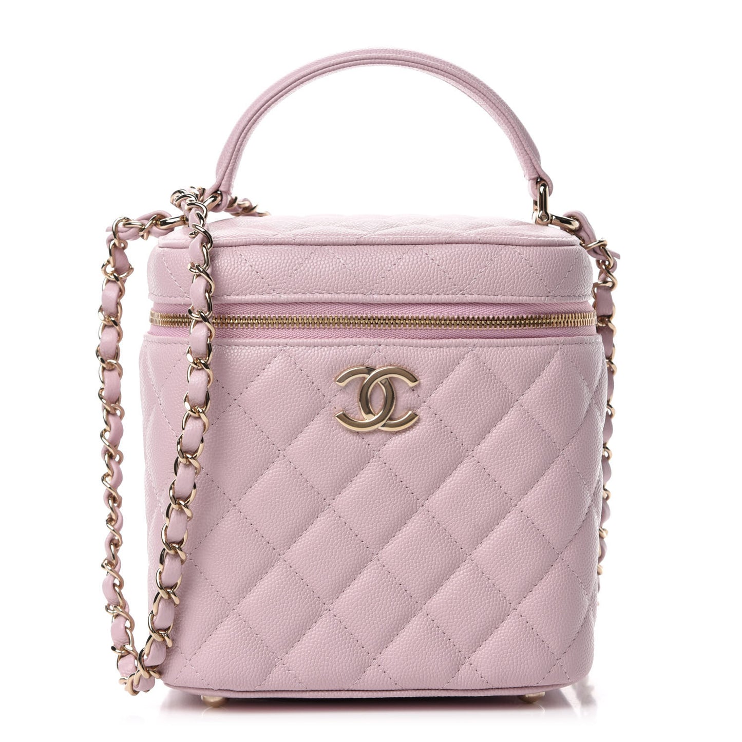 Caviar Quilted Small Top Handle Vanity Case With Chain Light Pink