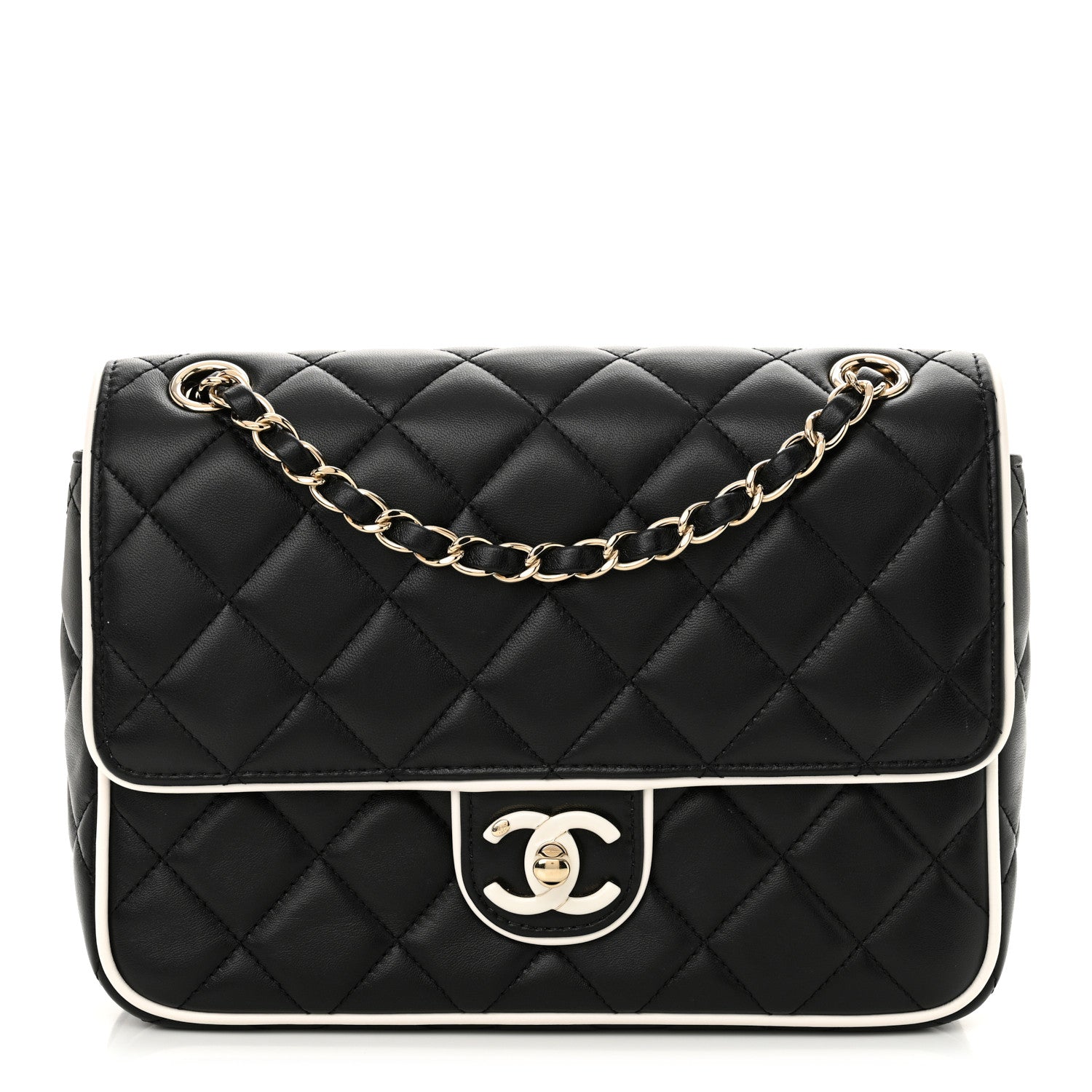 Chanel Lambskin Quilted Resin Graphic Frame Flap Bag Black White 1 of 12