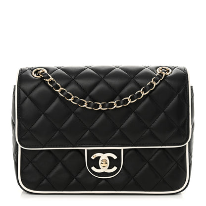 Chanel Lambskin Quilted Resin Graphic Frame Flap Bag Black White 1 of 12