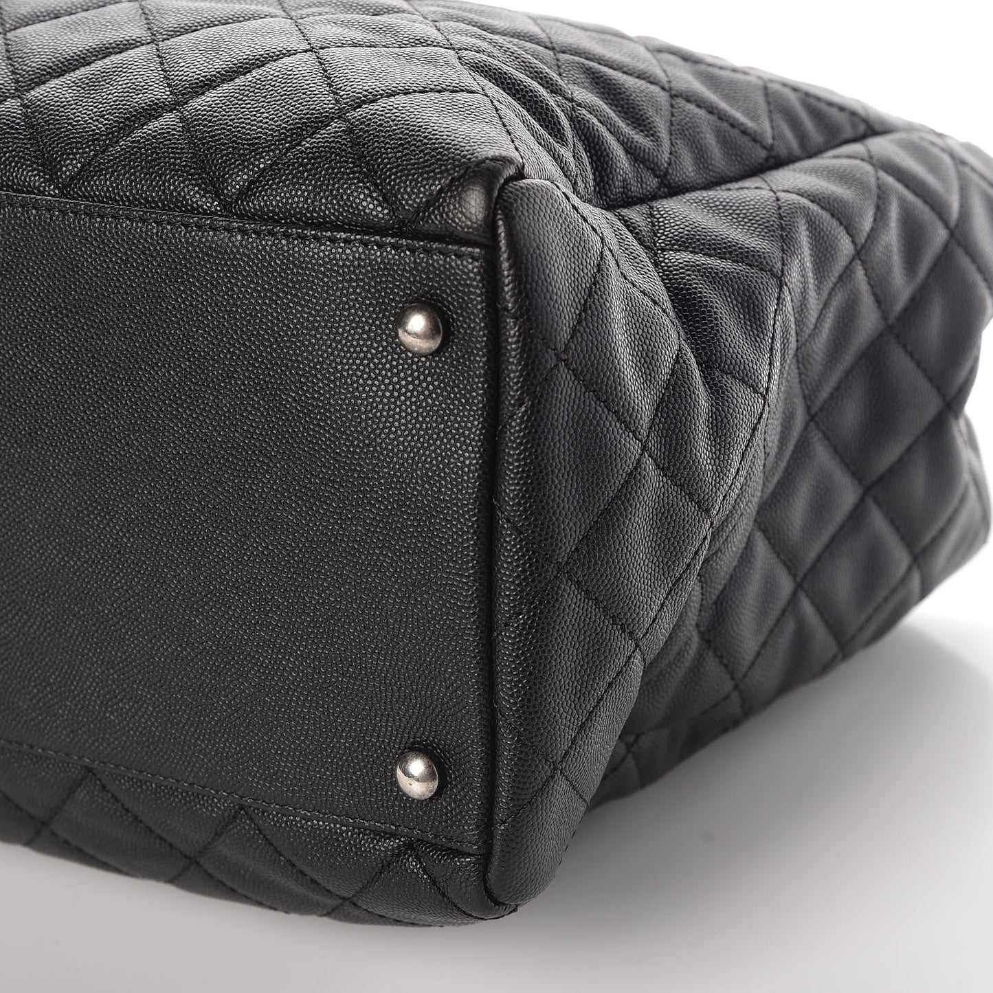Caviar Quilted Large Coco Handle Shopping Tote Black