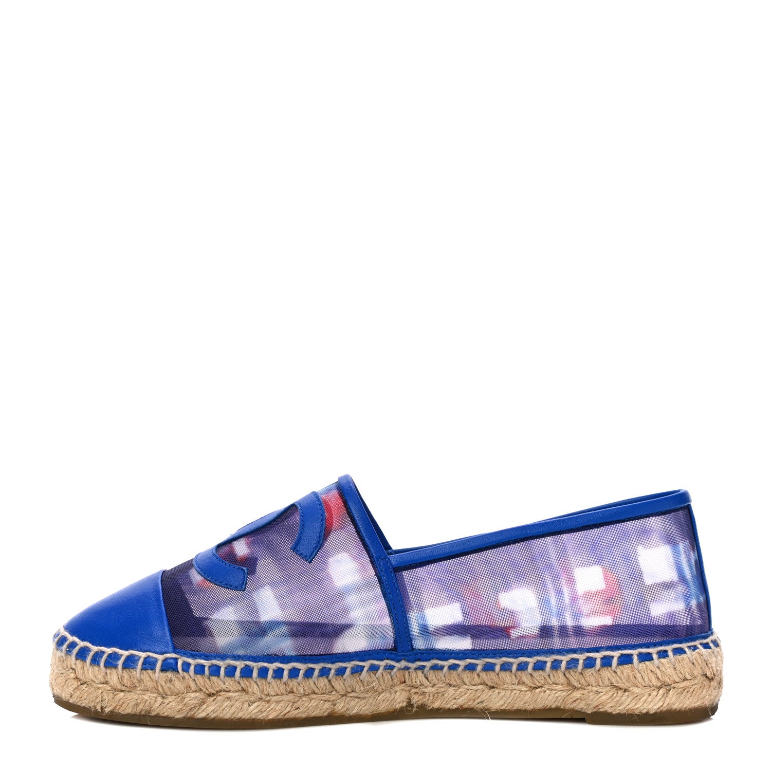 Chanel Mesh Lambskin Plaid Print CC Espadrilles 38 Blue White Red 1 of 20