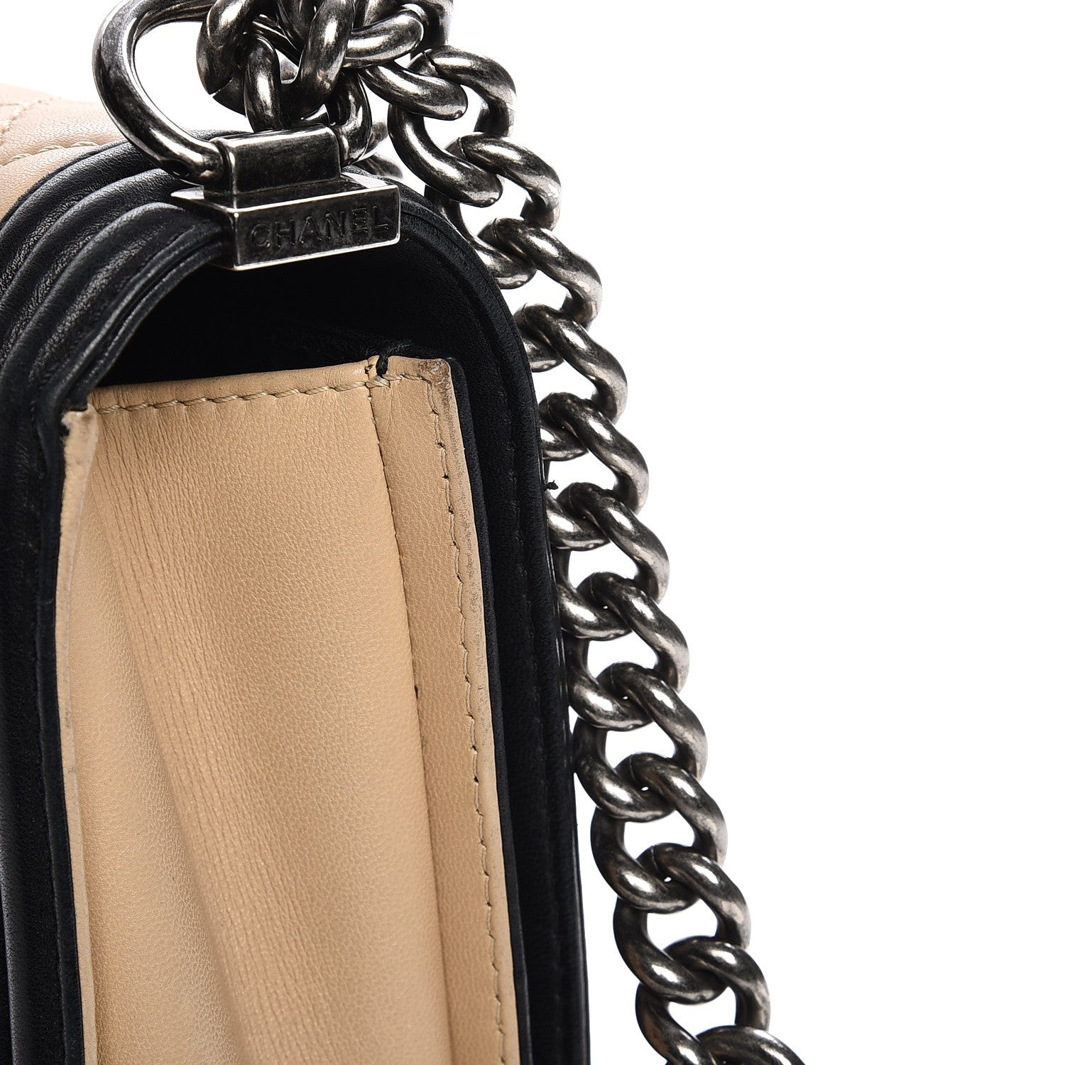 Chanel Lambskin Quilted Large Boy Flap Beige Black 12 of 20