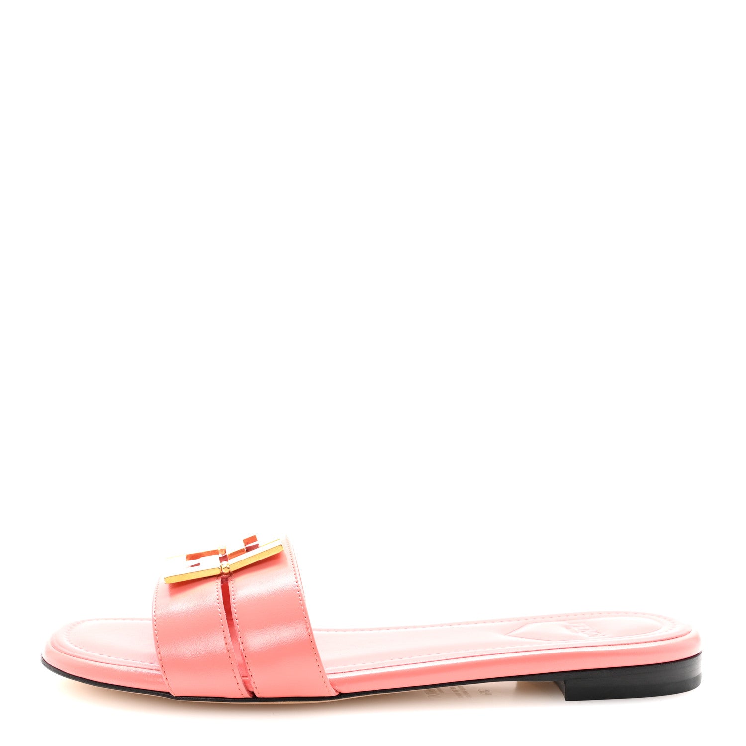 Fendi Vitello Cuoio FFold Slide Sandals 38 Bright Peach 1829543