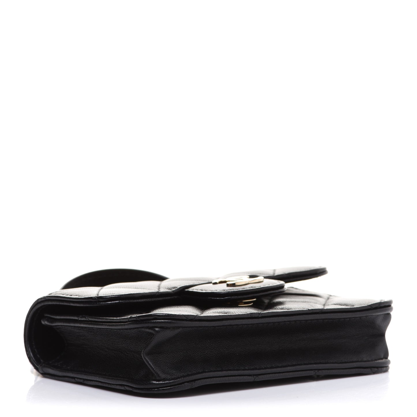 Lambskin Quilted Top Handle Flap Coin Purse With Chain Black