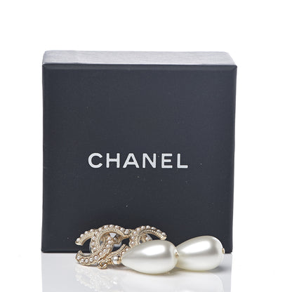 Chanel Pearl CC Drop Earrings Gold Pearly White 5 of 5