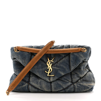 Saint Laurent Denim Quilted Small Loulou Puffer Monogram Chain Satchel Blue Cinnamon 1 of 12