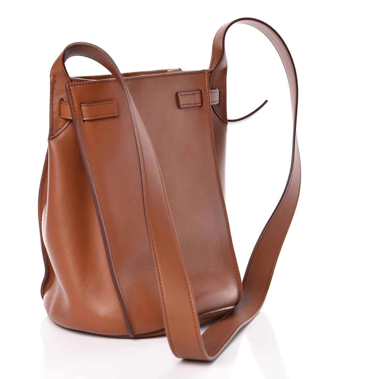 Smooth Calfskin Long Strap Big Bucket Bag Tan
