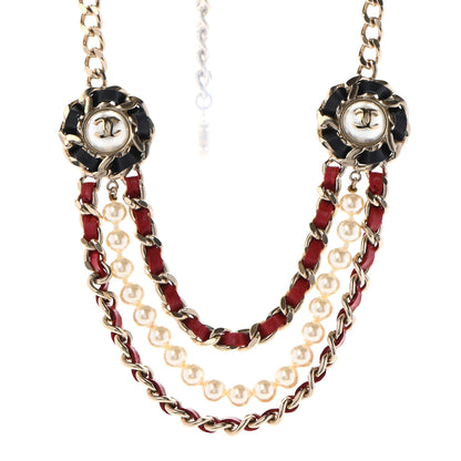 Chanel Pearl Lambskin Chain CC Multi Strand Necklace Gold Black Red 1 of 6