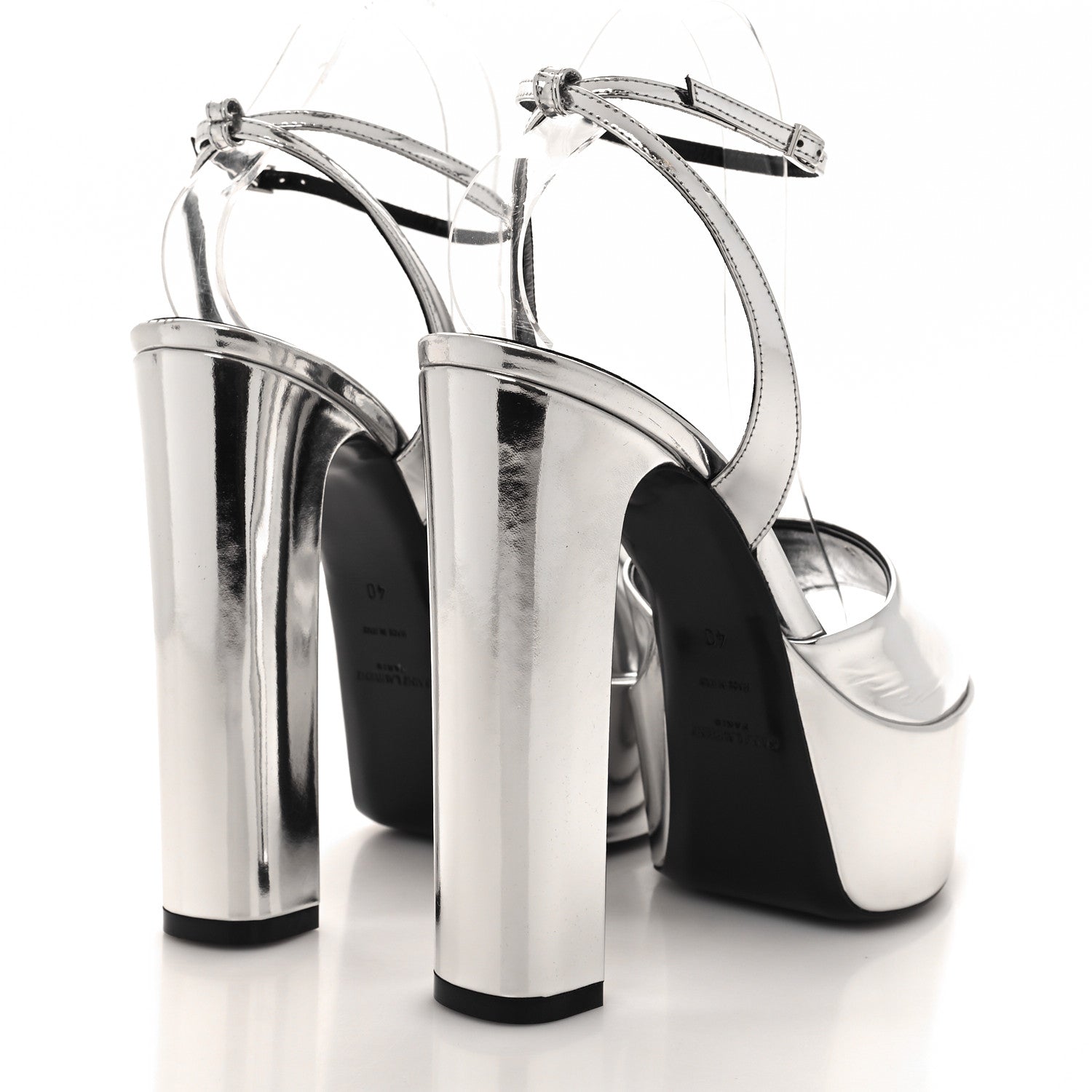 Saint Laurent Metallic Patent Jodie 95 Platform Sandals 40 Silver 4 of 8