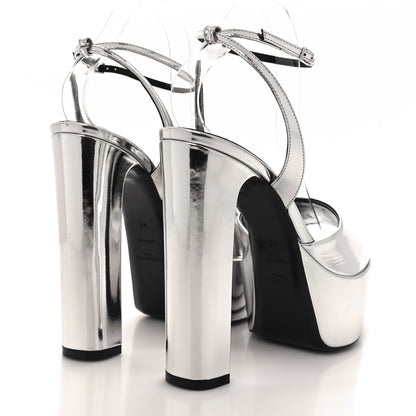 Saint Laurent Metallic Patent Jodie 95 Platform Sandals 40 Silver 4 of 8