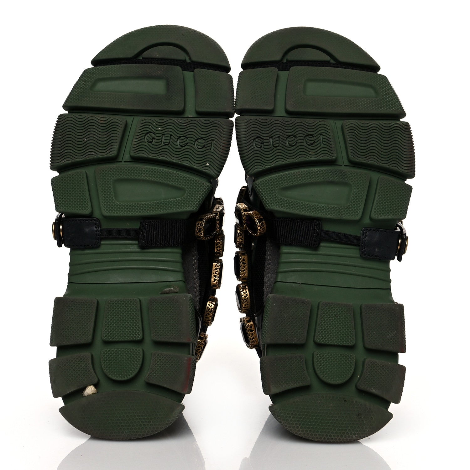 Gucci X SEGA Mesh Suede Calfskin Removable Crystals Flashtrek Sneakers 36 Loess Black Olive Green 5 of 8