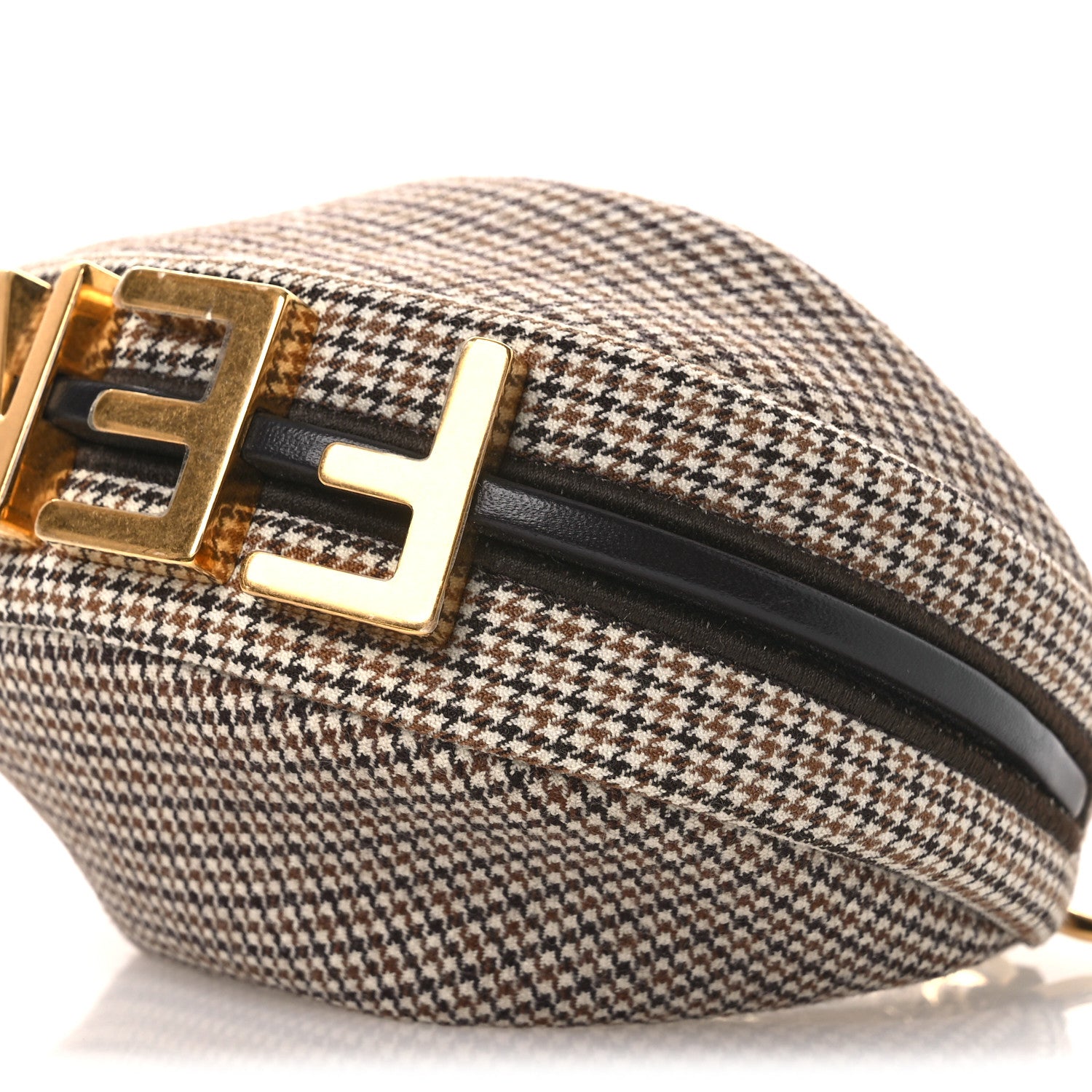 Fendi Wool Nappa Micro Houndstooth Nano Fendigraphy Hobo Charm Beige Moro 10 of 11