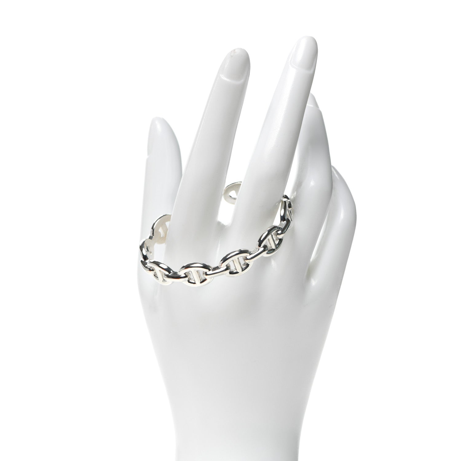 Hermes Sterling Silver MM Chaine d'Ancre Enchainee Cuff Bracelet SH 2 of 7