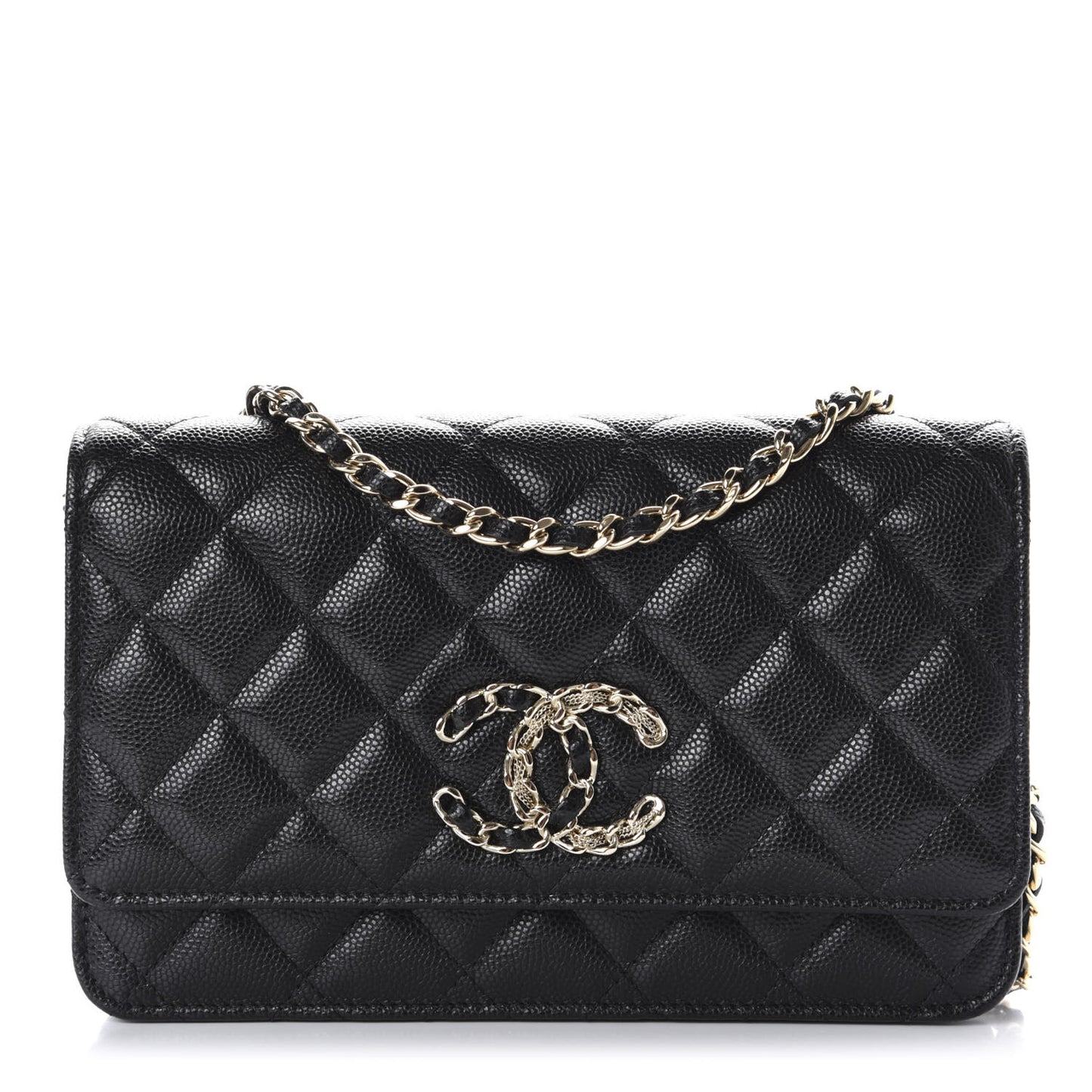 Caviar Quilted French New Wave Chain CC Wallet On Chain WOC Black