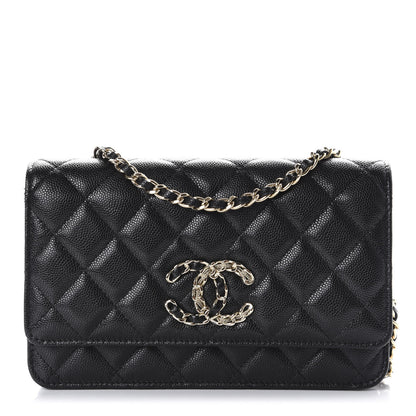 Chanel Caviar Quilted French New Wave Chain CC Wallet On Chain WOC Black 1 of 12
