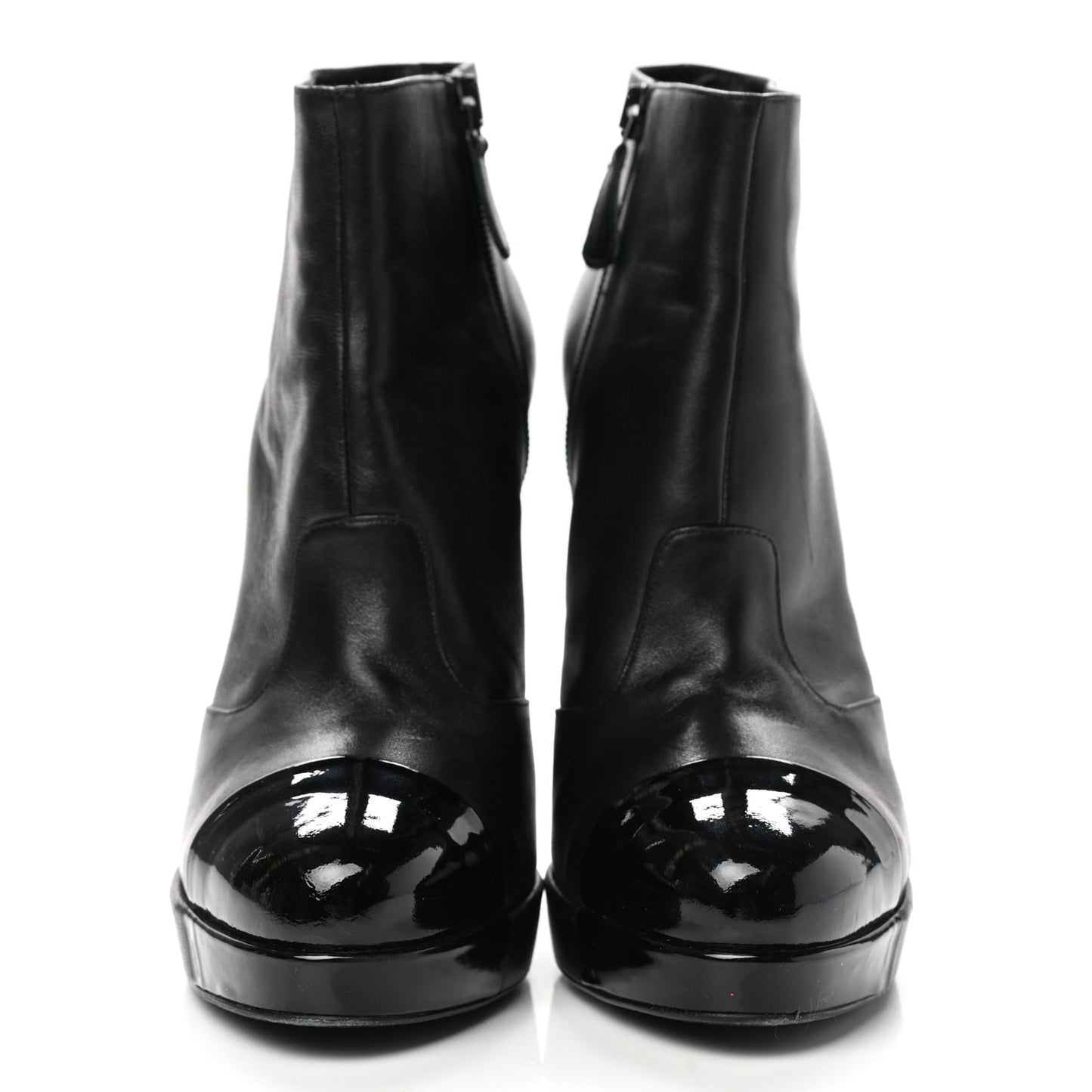 Lambskin Patent CC Cap Toe Platform Ankle Boots 39 Black