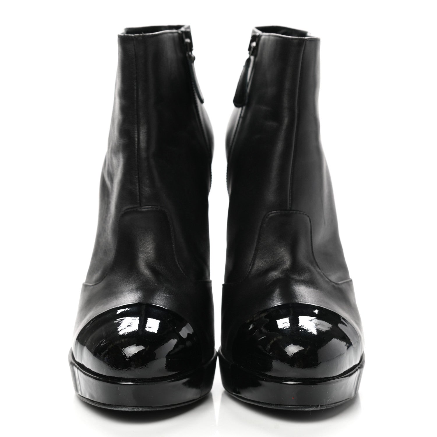 Chanel Lambskin Patent CC Cap Toe Platform Ankle Boots 39 Black 2 of 11