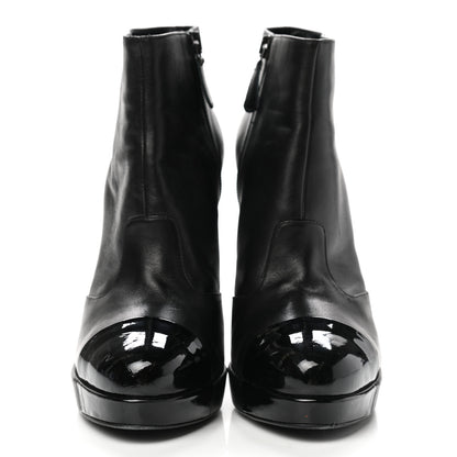 Chanel Lambskin Patent CC Cap Toe Platform Ankle Boots 39 Black 2 of 11