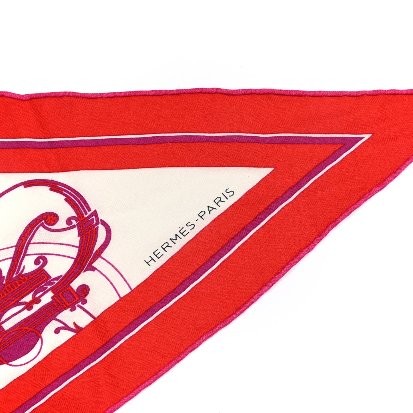 Cashmere Silk Ex Libris Losange Scarf MM Fouge Bougainvillea