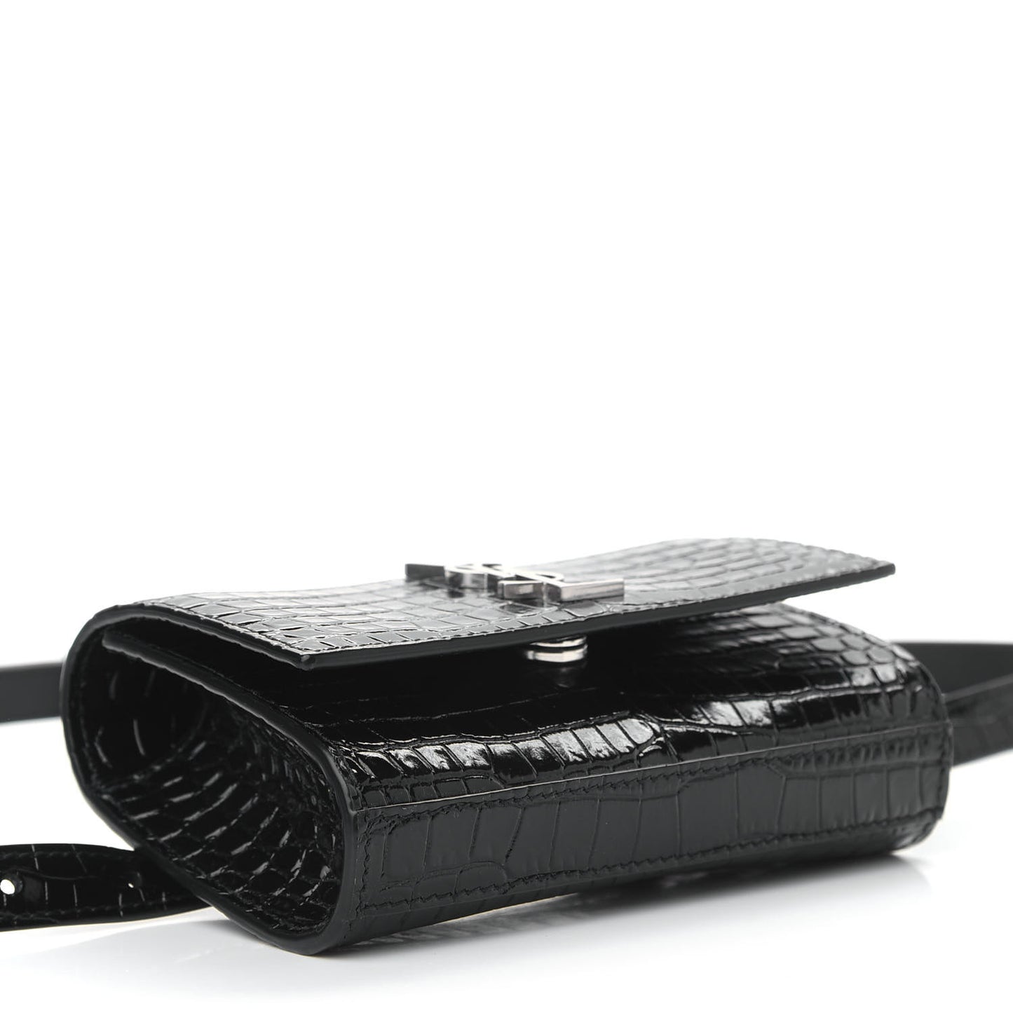 Calfskin Crocodile Embossed Monogram Kate Belt Bag Black