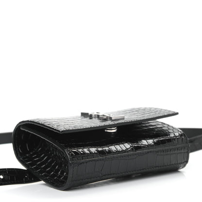 Saint Laurent Calfskin Crocodile Embossed Monogram Kate Belt Bag Black 4 of 8