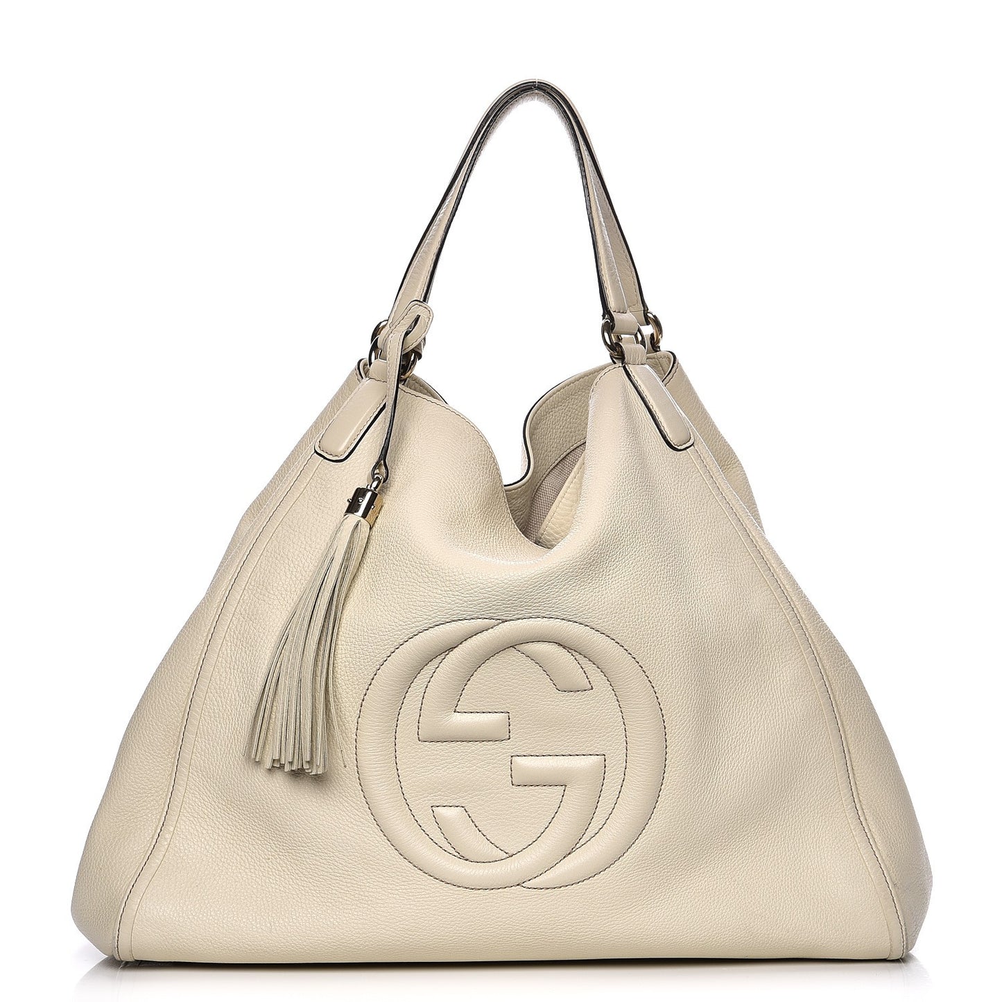Pebbled Calfskin Large Soho Shoulder Bag Off White