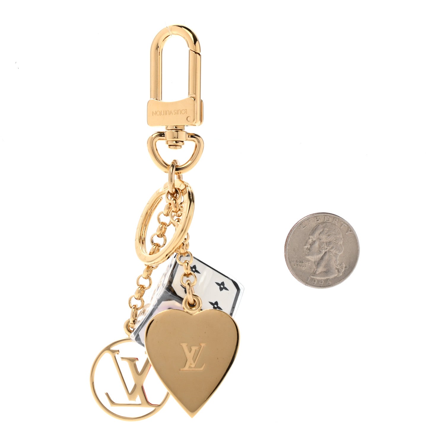 Louis Vuitton Metal Resin Game On Dice and Heart Charm Key Holder Gold 3 of 10