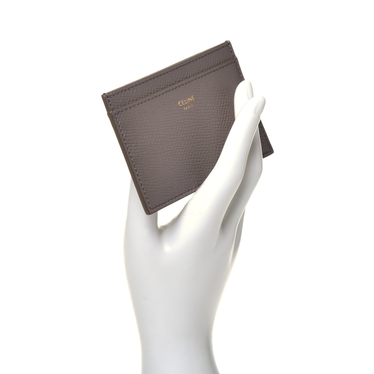 Grained Calfskin Card Holder Pebble