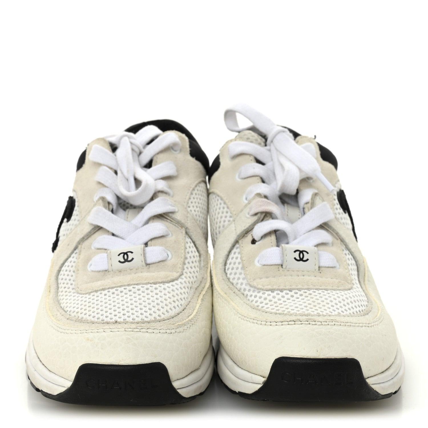 レア　Chanel スニーカー　37 Chanel Mesh Suede Grained Calfskin Womens CC Sneakers 37 White