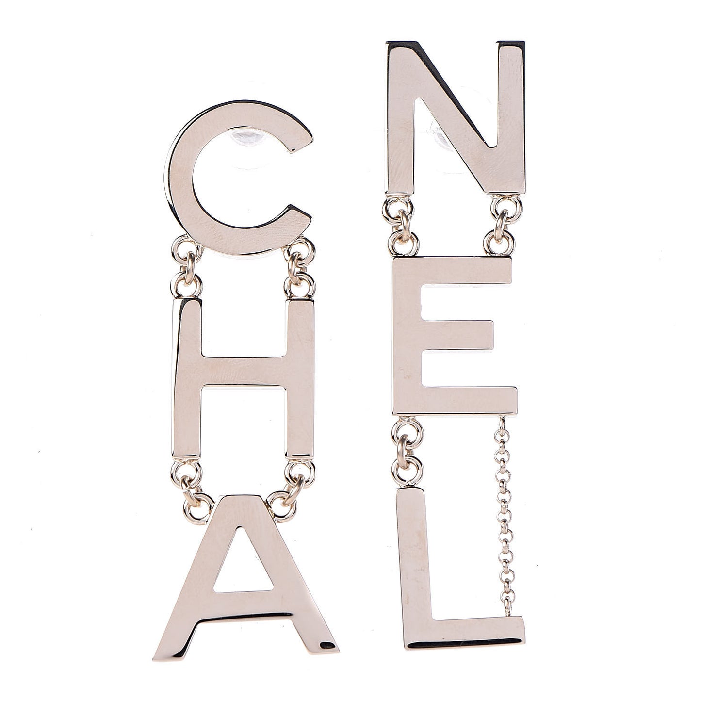 Metal Cha-Nel Logo Drop Earrings Gold