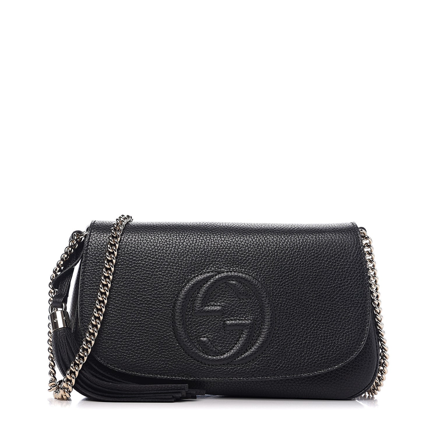 Pebbled Calfskin Medium Soho Flap Crossbody Black