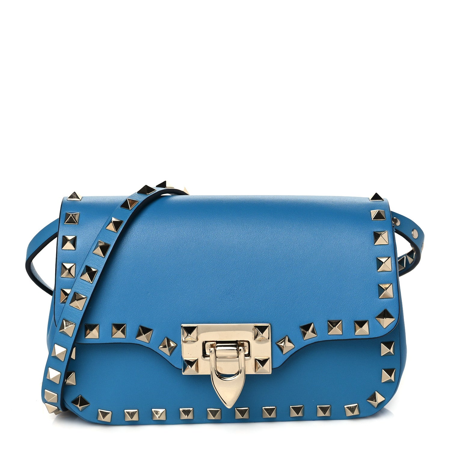 Valentino Garavani Vitello Mini Rockstud Flap Saddle Crossbody Bag Light Blue 1 of 8