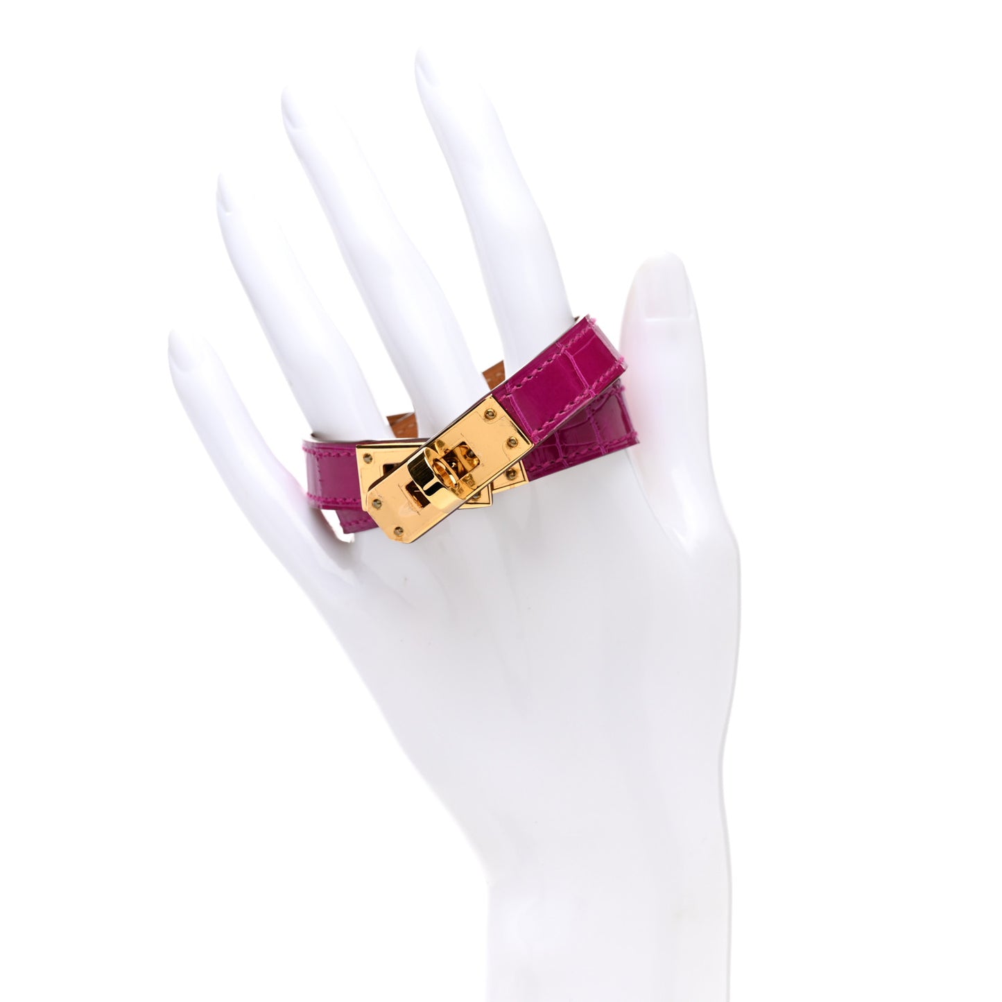 Shiny Alligator Kelly Double Tour Bracelet S Fuchsia