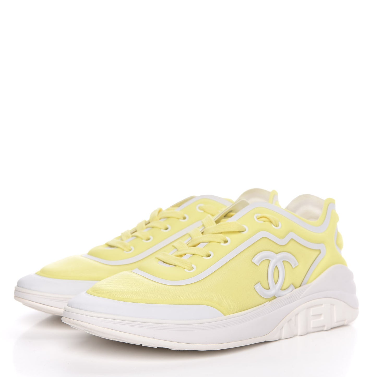 Calfskin Mesh Lycra Logo Sneakers 41 Yellow