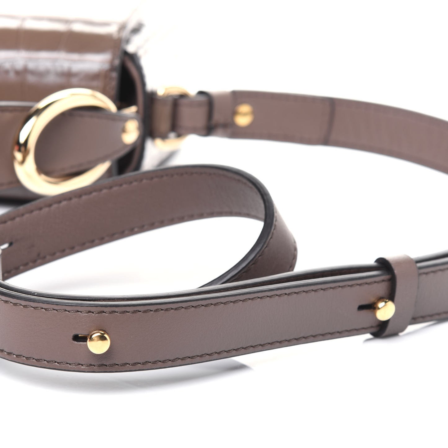 Calfskin Crocodile Embossed Mini C Double Carry Taupe