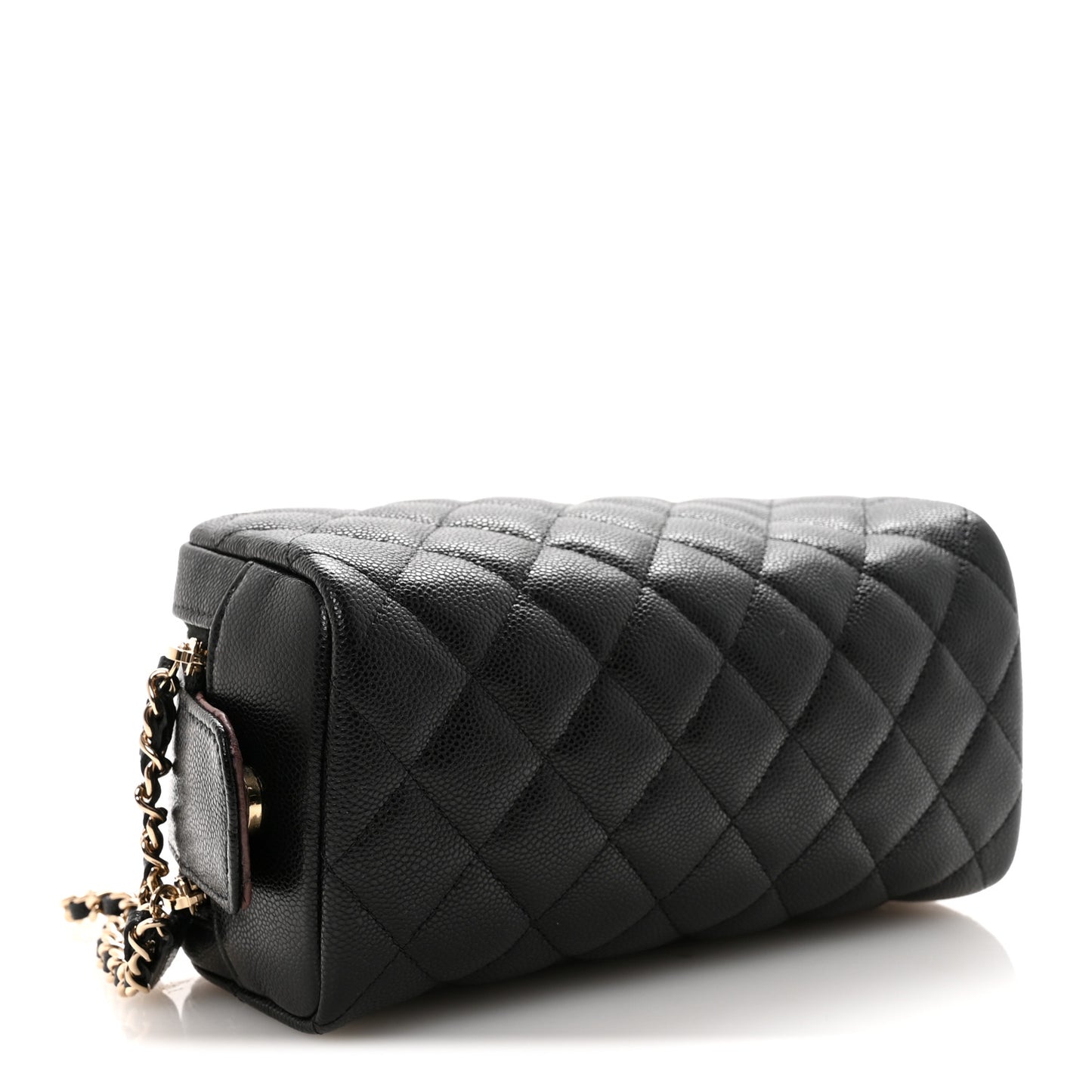 Caviar Quilted Toiletry Case With Chain Black