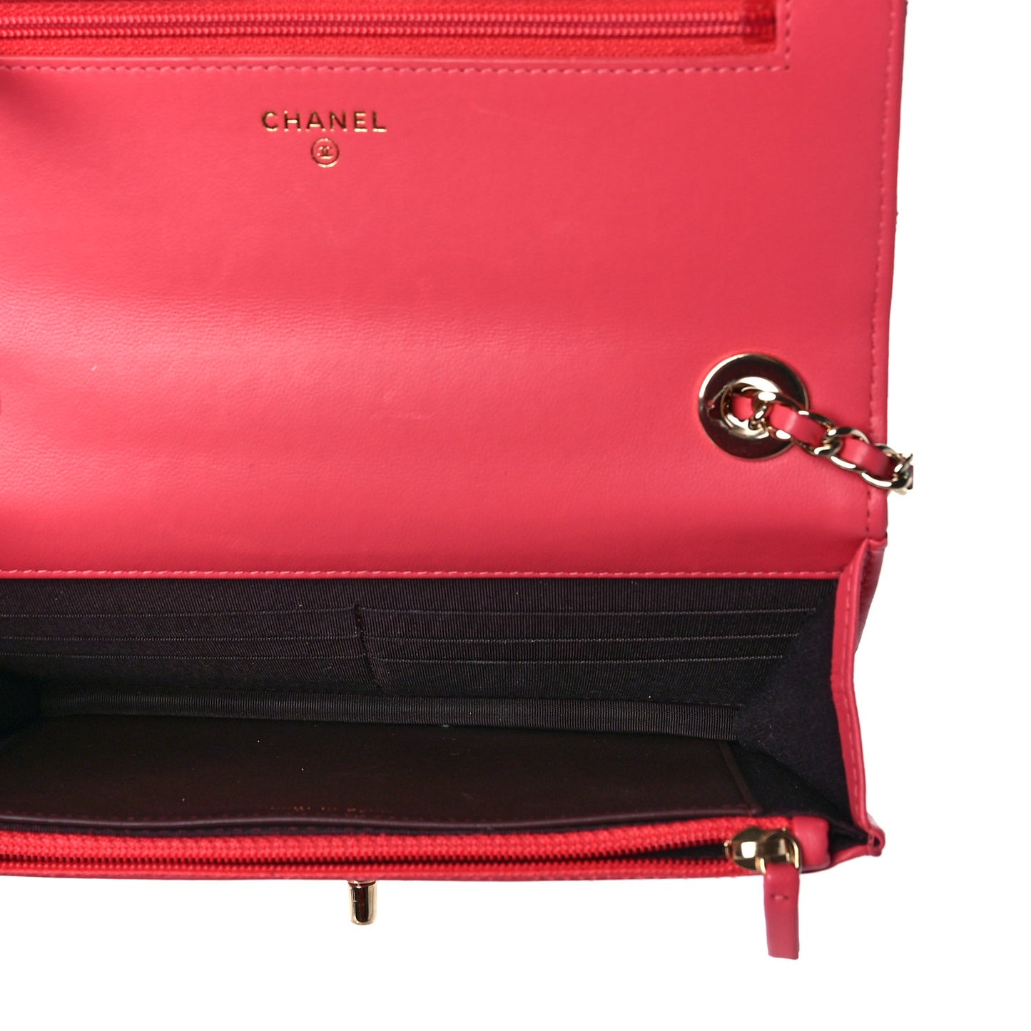 Lambskin Quilted Trendy CC Wallet On Chain WOC Pink
