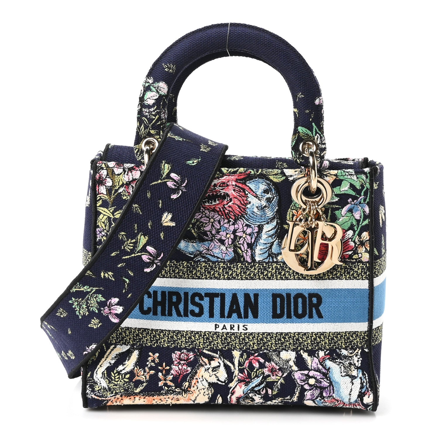 Christian Dior Canvas D-Constellation Embroidered Medium Lady D-Lite Bleu Multicolor 1 of 8