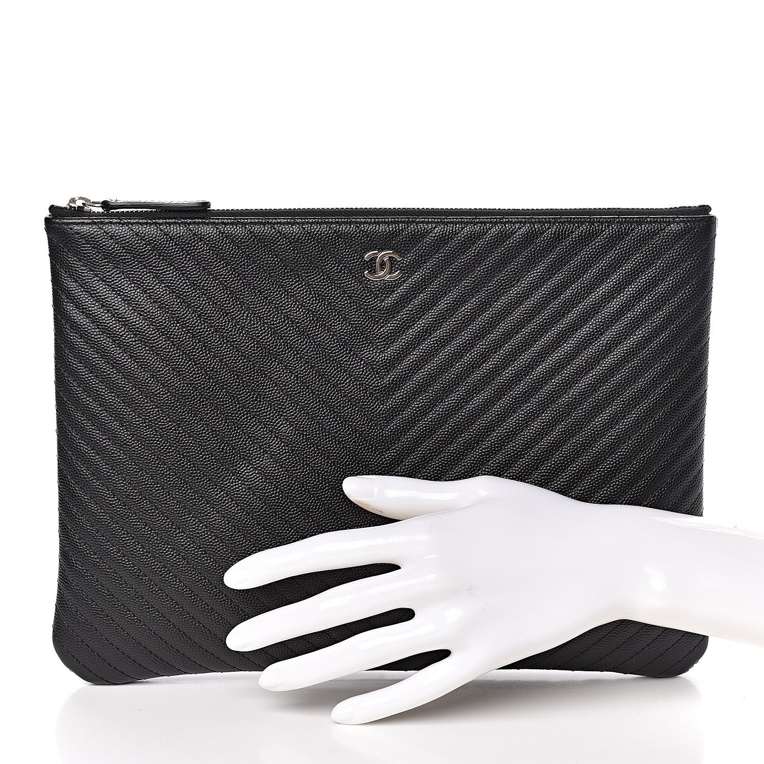 Chanel Caviar Chevron Quilted Medium Cosmetic Case Black 2 of 8