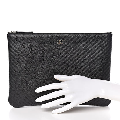 Chanel Caviar Chevron Quilted Medium Cosmetic Case Black 2 of 8