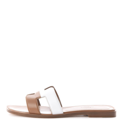 Hermes Box Calfskin Oran Sandals 37.5 Palissandre White 1 of 7