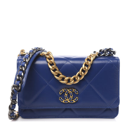 Chanel Goatskin Quilted 19 Wallet On Chain WOC Blue 1 of 12