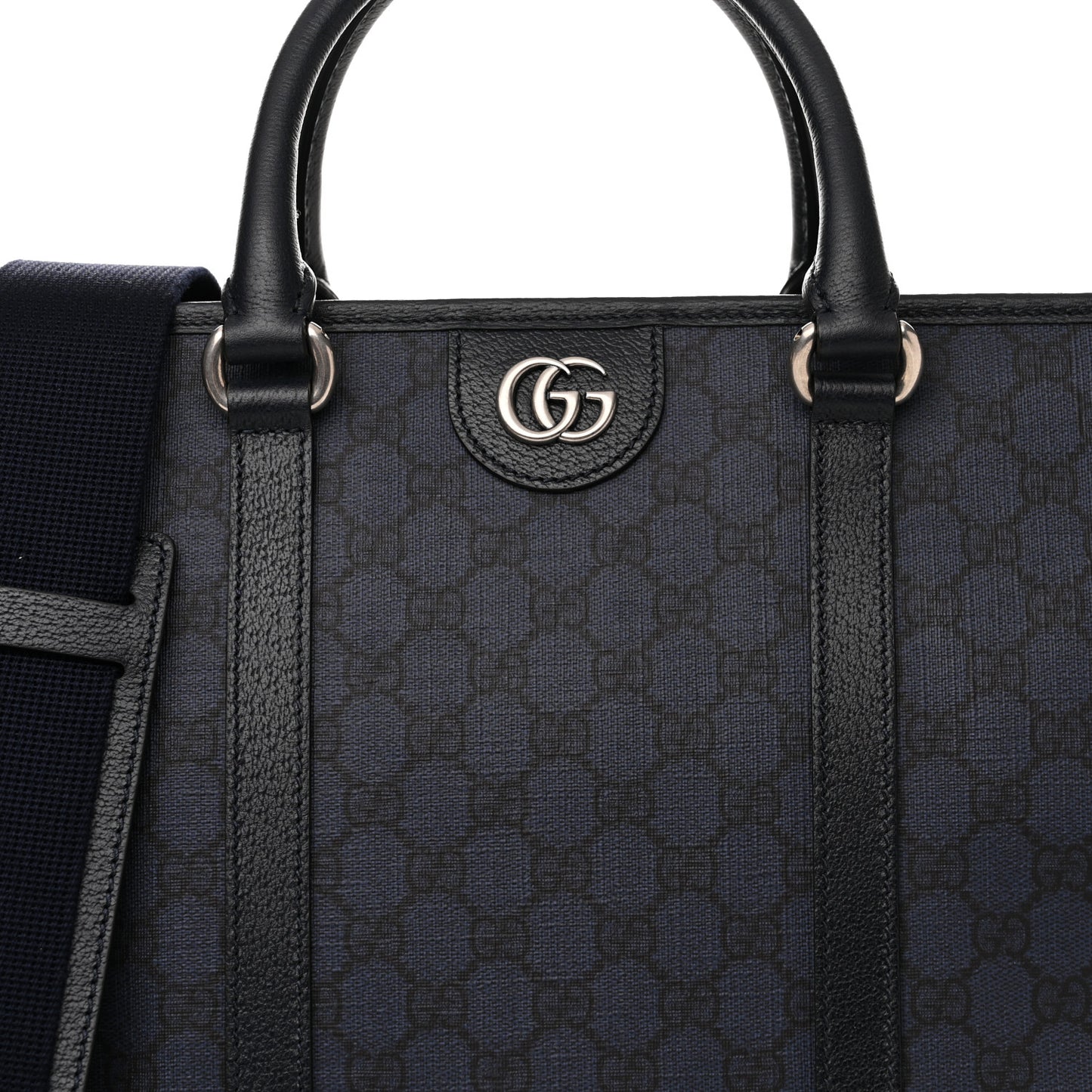 GG Supreme Monogram Textured Dollar Calfskin Medium Ophidia Tote Black Blue